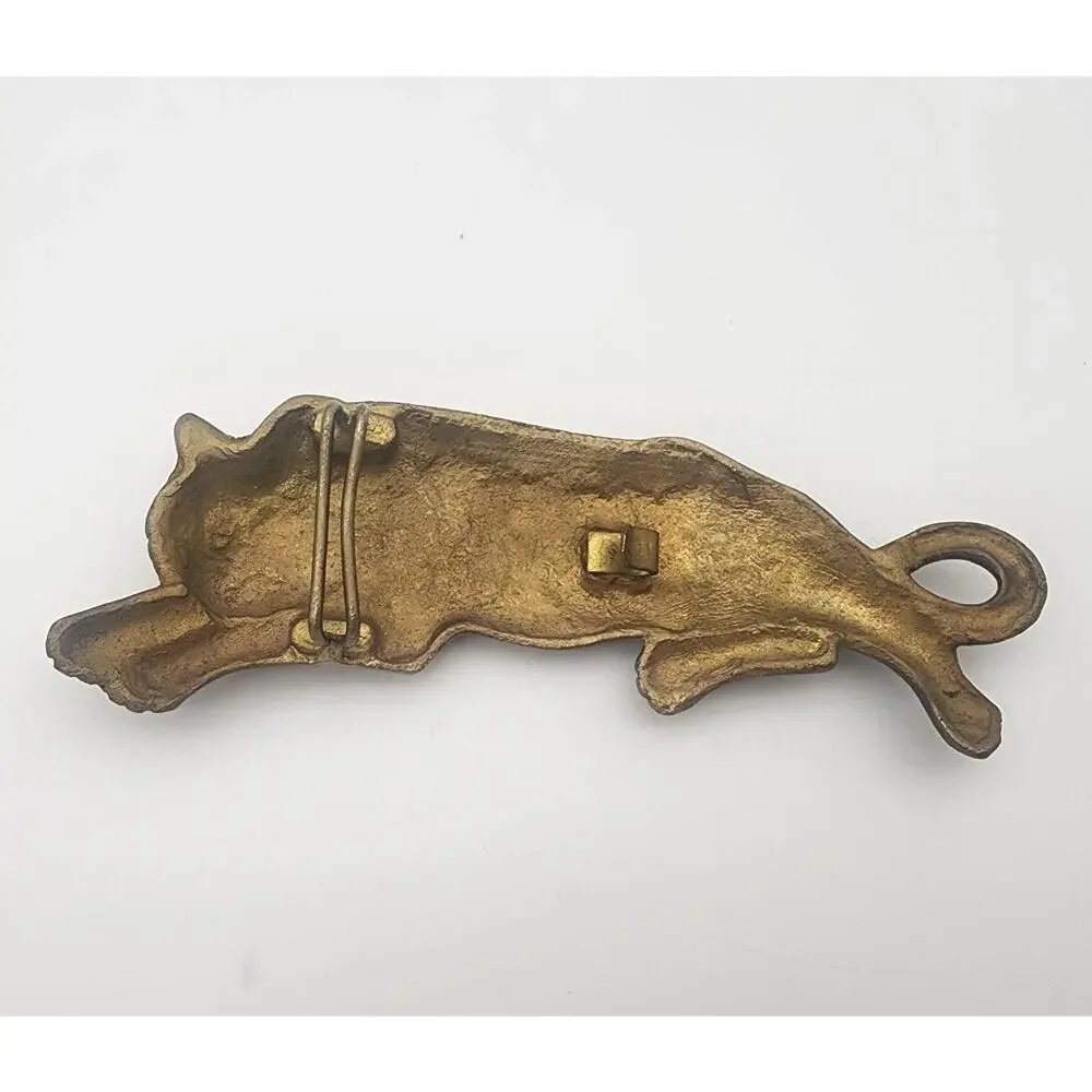 Vintage Tiger Cat BELT BUCKLE Designer Gold Tone Metal 5.25